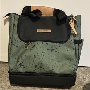 Petunia Pickle Bottom Pivot Diaper Bag in Green with Tan and black Accents